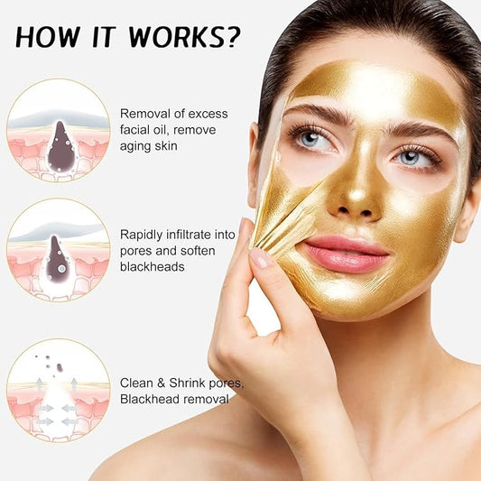 Beilingmei Gold Foil Peel-Off Mask for Wrinkles, Glow & Deep Pore Cleansing