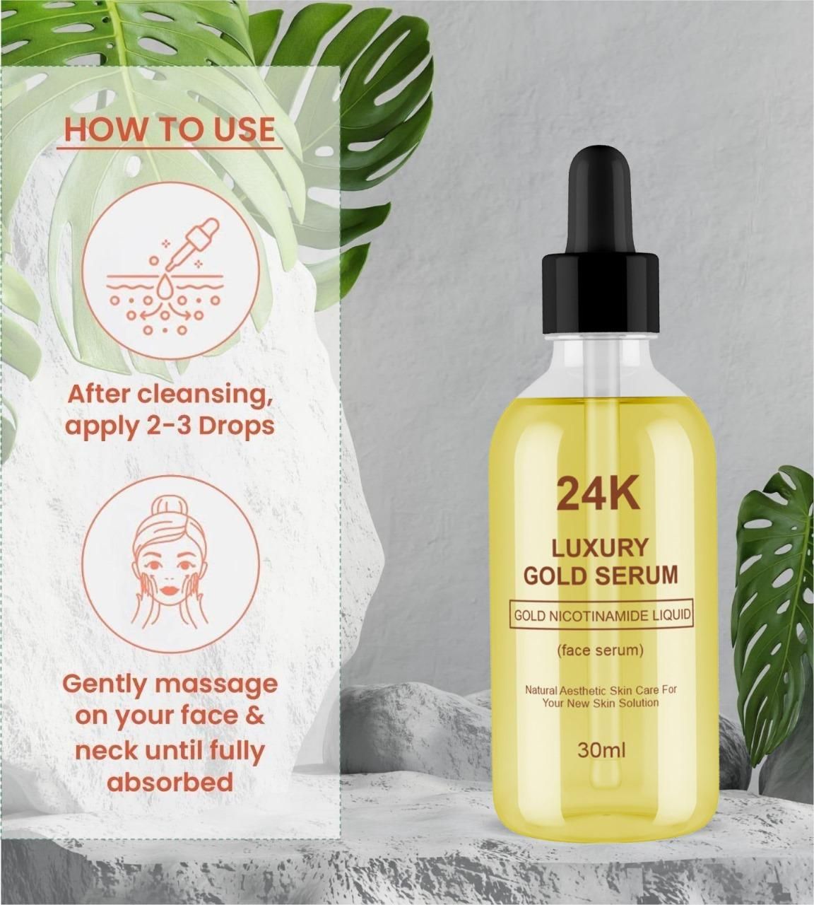 24K Luxury Gold Face Serum – Radiance-Boosting, Brightening & Nourishing Glow Elixir (Pack of 2 × 30ml)