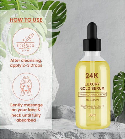 24K Luxury Gold Face Serum – Radiance-Boosting, Brightening & Nourishing Glow Elixir (Pack of 2 × 30ml)