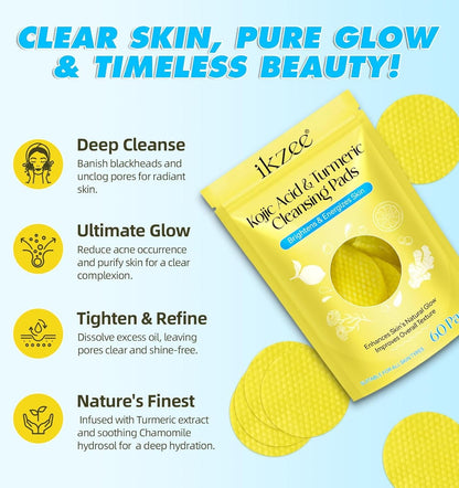 Turmeric Kojic Acid Brightening Cleansing Pads – 20 PCS