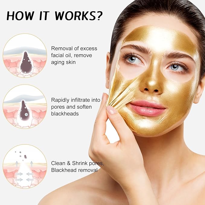 Beilingmei Gold Foil Peel-Off Mask for Wrinkles, Glow & Deep Pore Cleansing