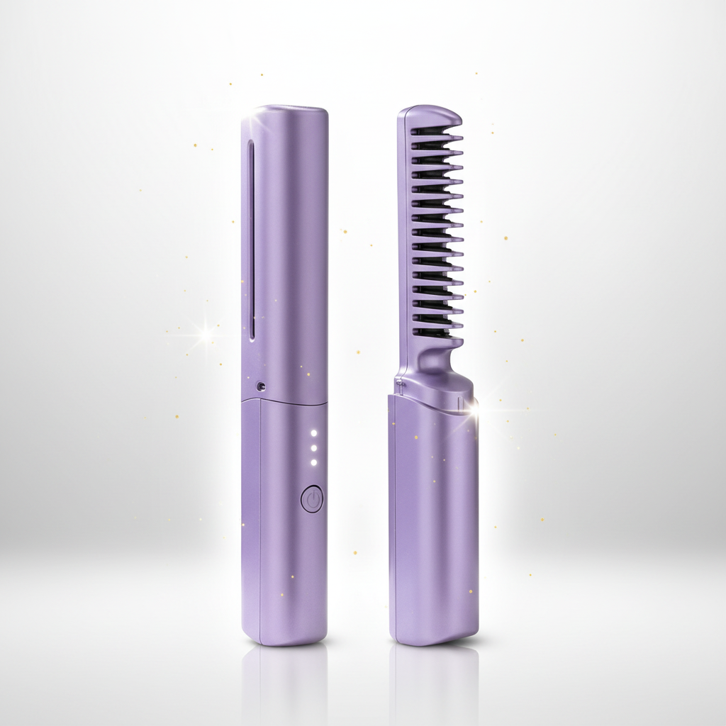 Meneflix Portable Korean Mini Hair Straightener Cordless Rechargeable Mini Adjustable Hair Straightener Hot Comb