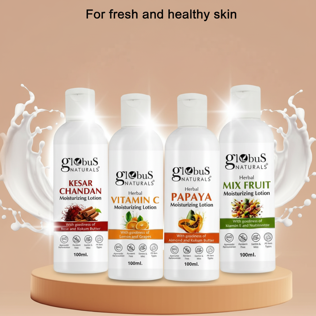 Herbal Moisturizing Lotion Combo (Kesar Chandan, Vitamin C, Papaya & Mix Fruit) – 100 ml Each | Pack of 4