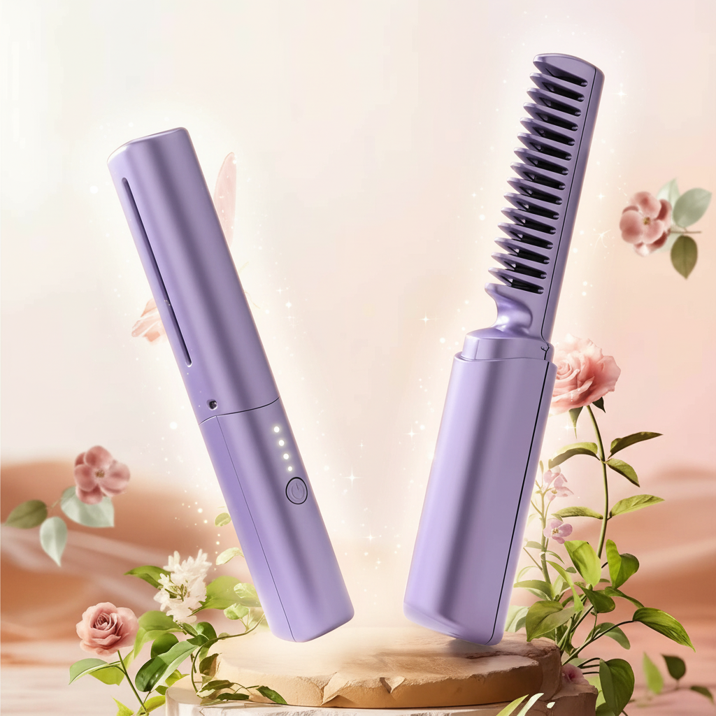 Meneflix Portable Korean Mini Hair Straightener Cordless Rechargeable Mini Adjustable Hair Straightener Hot Comb