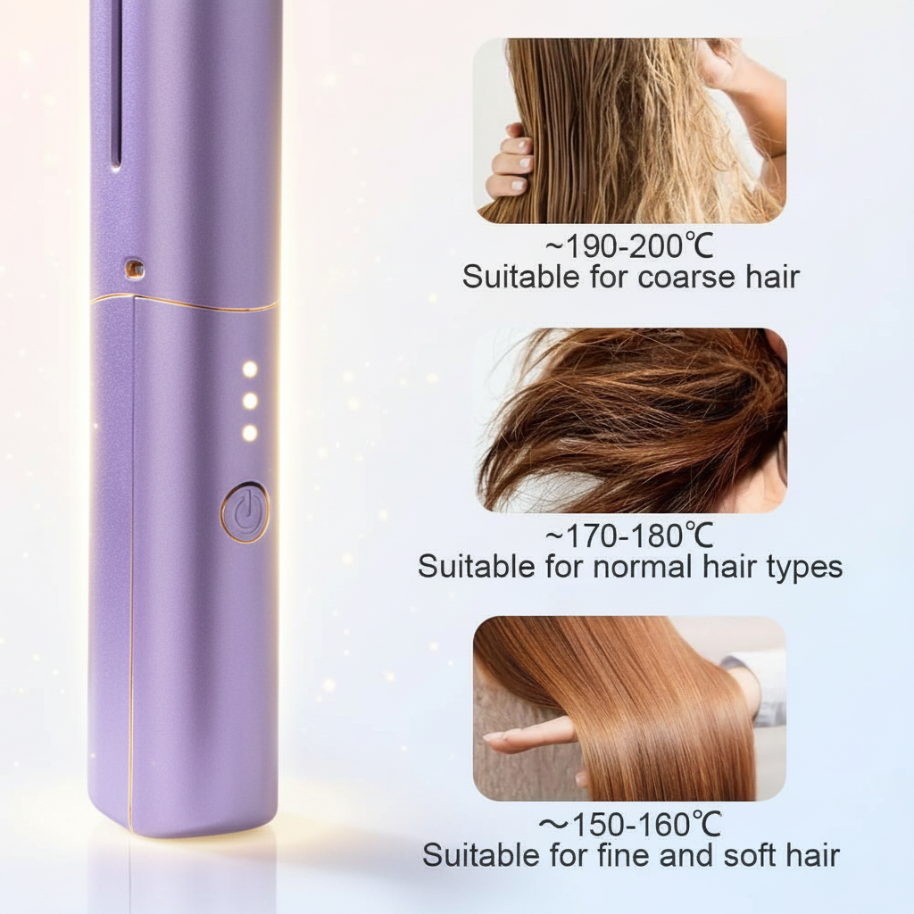 Meneflix Portable Korean Mini Hair Straightener Cordless Rechargeable Mini Adjustable Hair Straightener Hot Comb