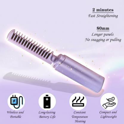 Meneflix Portable Korean Mini Hair Straightener Cordless Rechargeable Mini Adjustable Hair Straightener Hot Comb