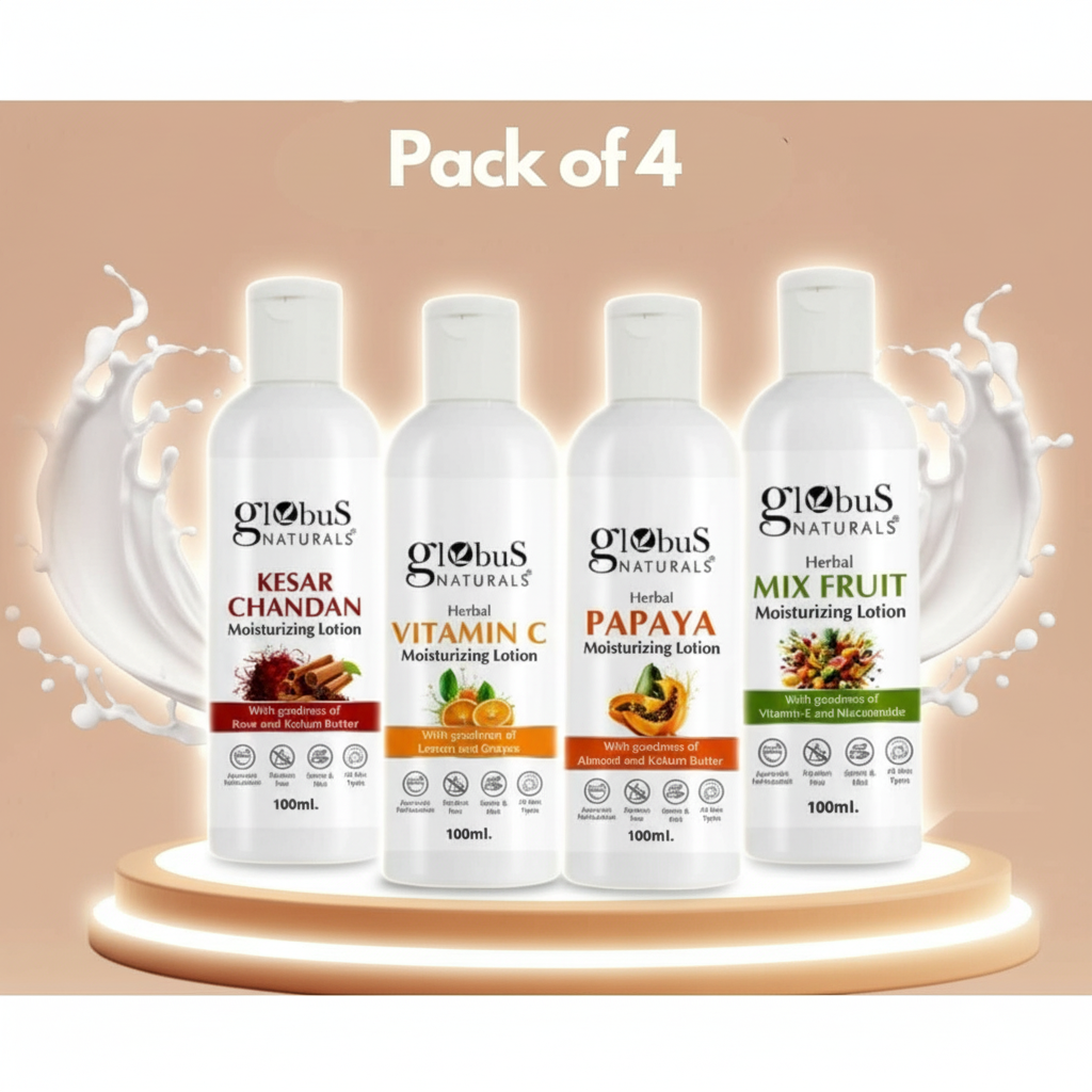Herbal Moisturizing Lotion Combo (Kesar Chandan, Vitamin C, Papaya & Mix Fruit) – 100 ml Each | Pack of 4