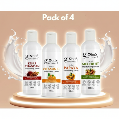 Herbal Moisturizing Lotion Combo (Kesar Chandan, Vitamin C, Papaya & Mix Fruit) – 100 ml Each | Pack of 4
