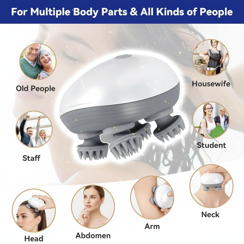 Head Massager For Scalp – Electric Scalp Massager, Hair Growth Stimulator & Full Body Relaxation Tool (Human + Pet Friendly)