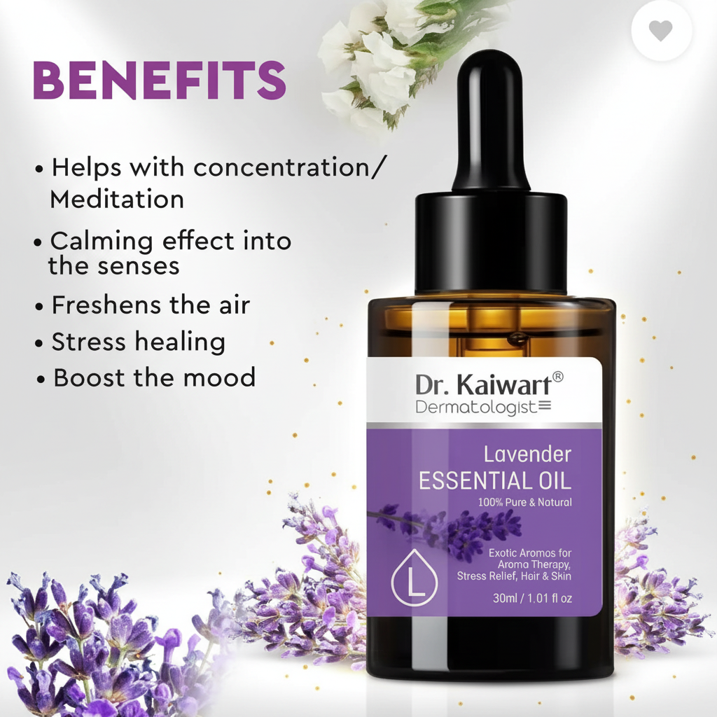 Lavender Essential Oil – Pure Aromatherapy, Hair & Skin Wellness, Stress Relief